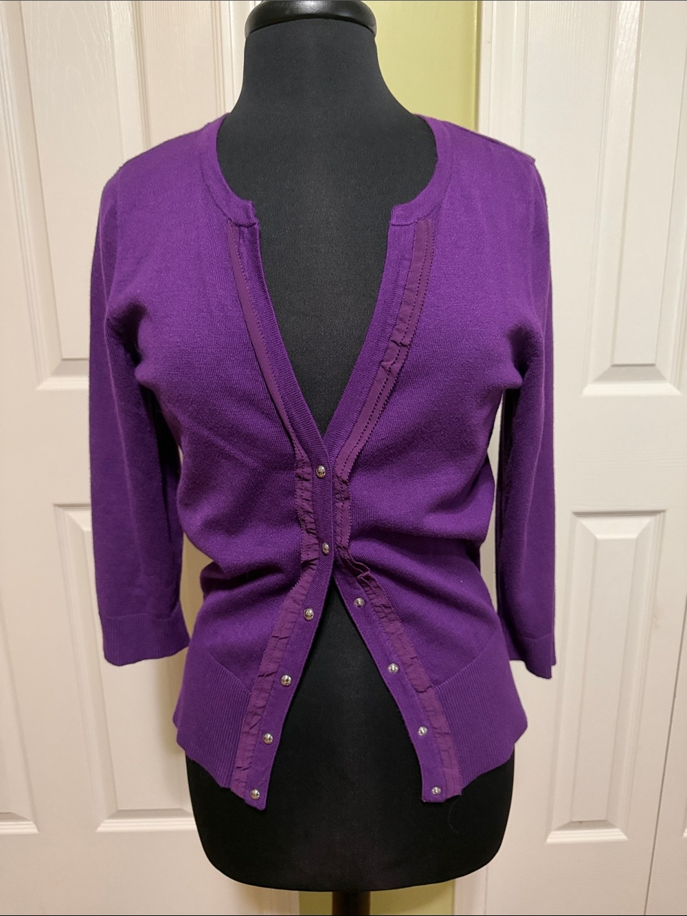 Women's Dark Purple Button-Front Cardigan Sweater